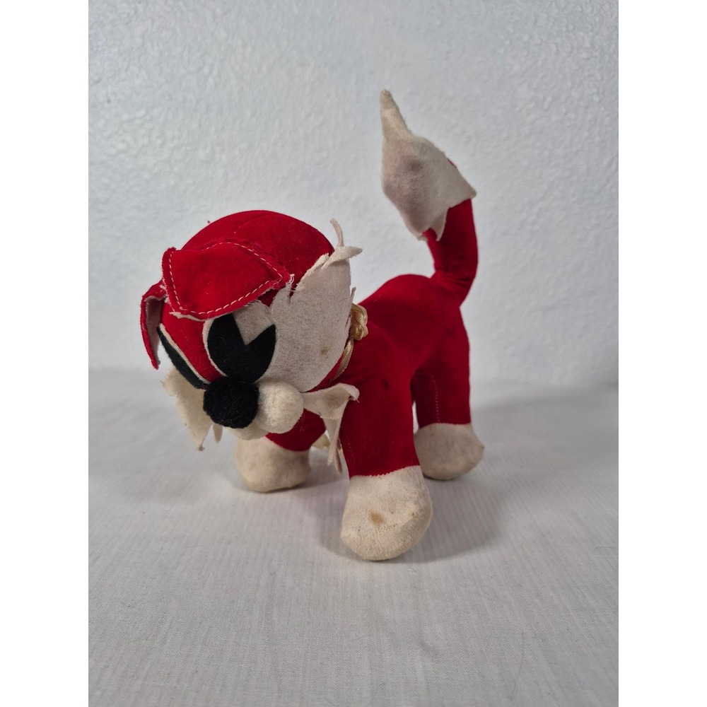 Vtg Red Velvet Plush Cat Stuffed Animal Kitsch Retro Mid Century Carnival